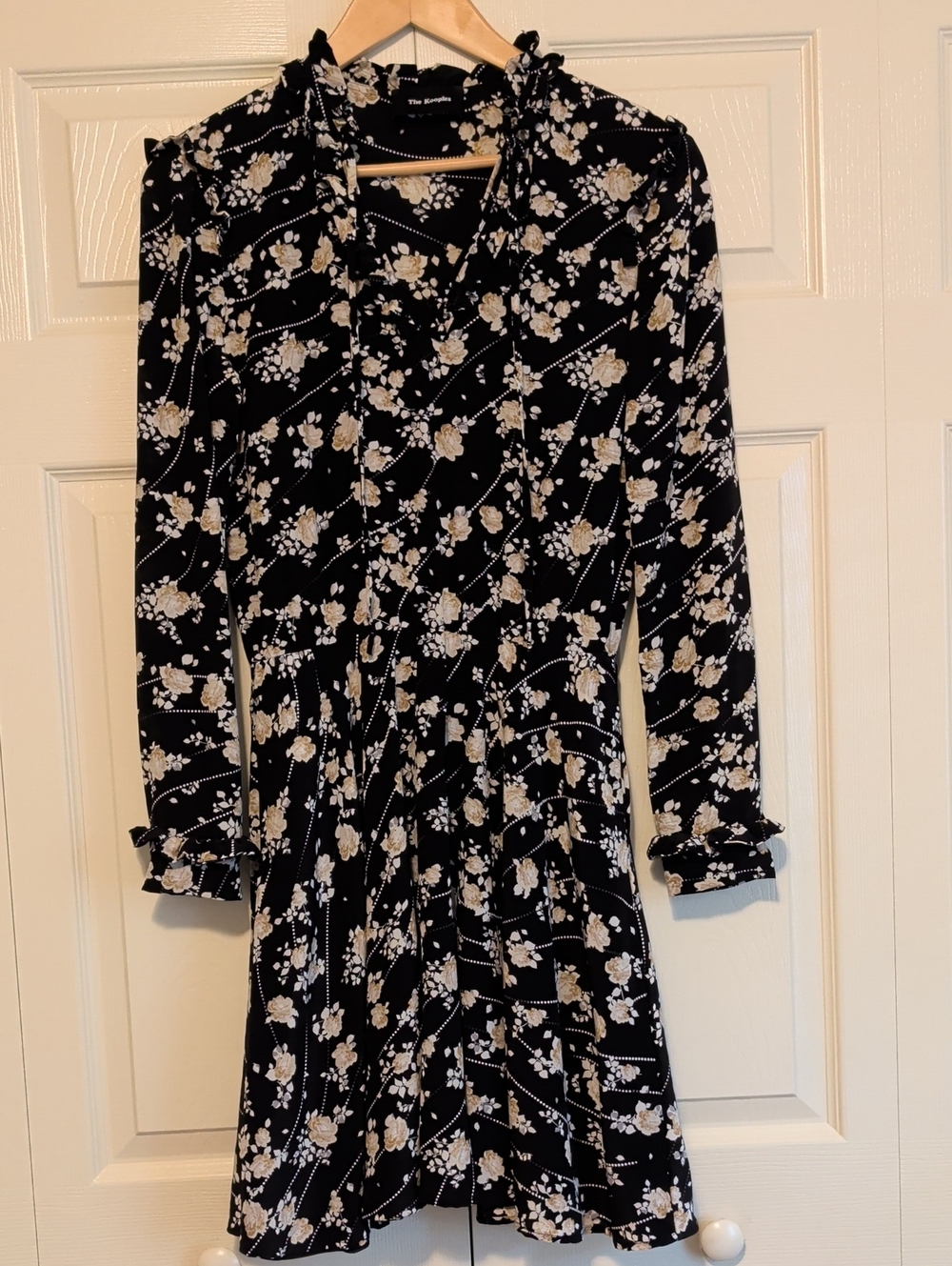 The Kooples Black Floral V-Neck Dress Mini Silk
